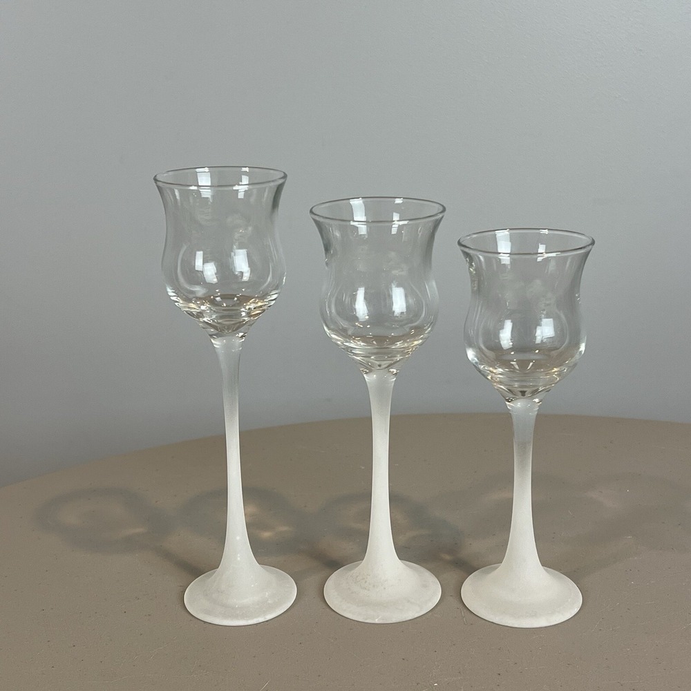 Partylite Frosted Stem Glass Votive Tealight holders Set of 3 P9248 Vtg